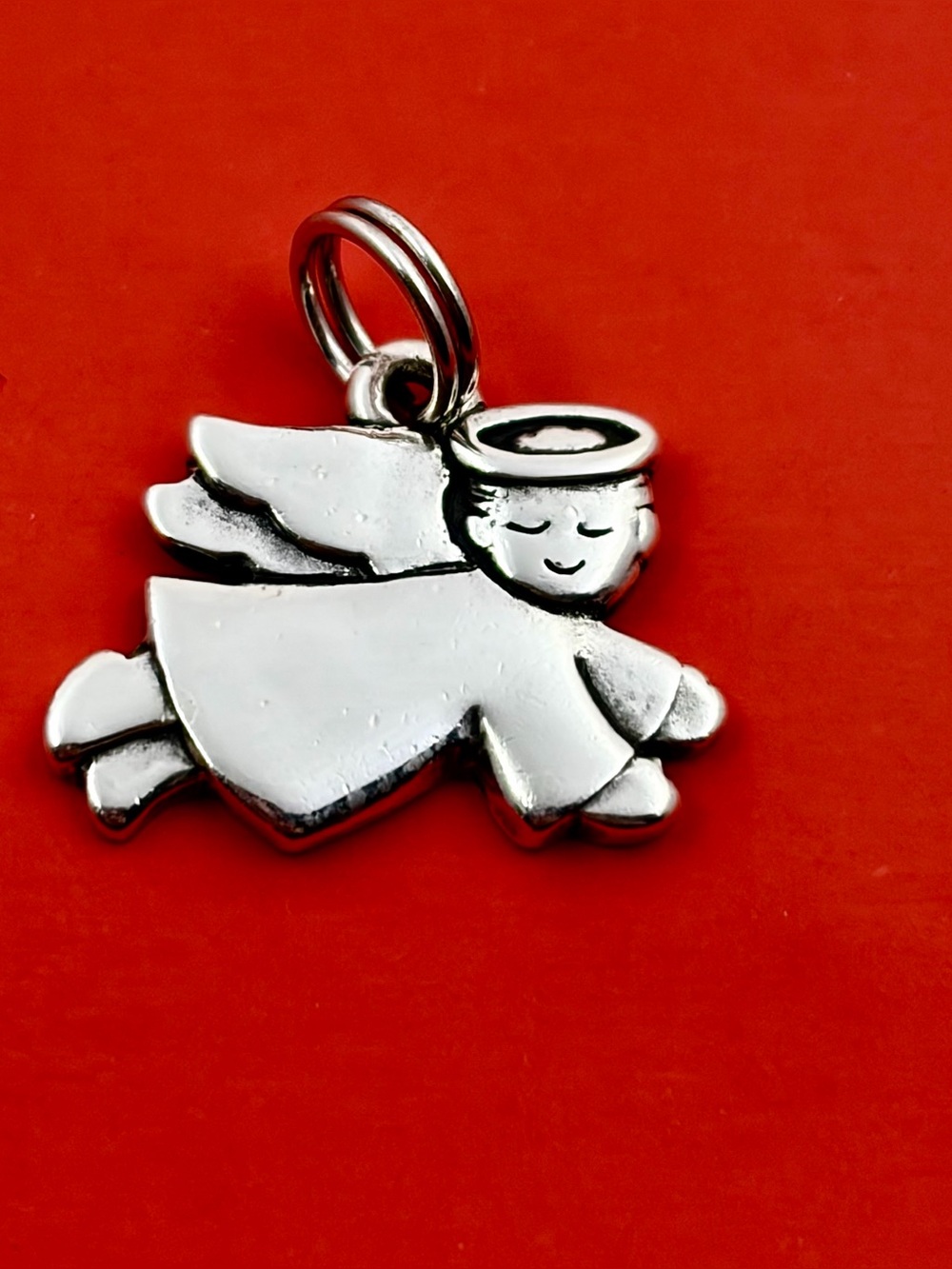 James Avery Silver Angel Charm with Halo on Red
